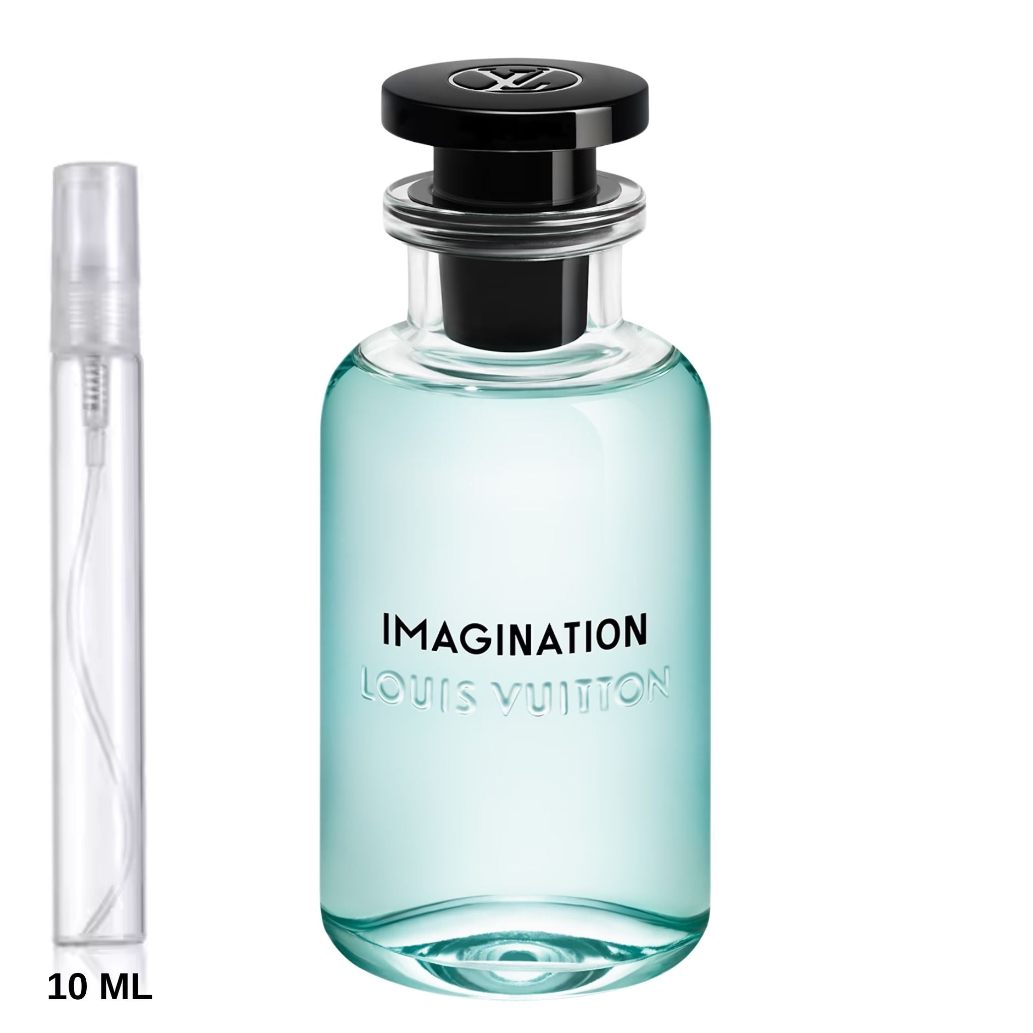 Louis Vuitton Imagination fragrance sample in a 10 mL bottle, featuring a fresh citrus scent, perfect for daily use.